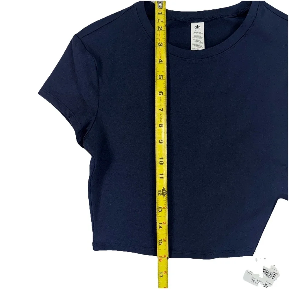 NWT Alo Yoga Alosoft Crop Finesse Short Sleeve Size S Navy Blue NEW - Picture 8 of 11